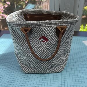 Annie Selke Fresh American Diamond-Pattern Tote with Leather Handles